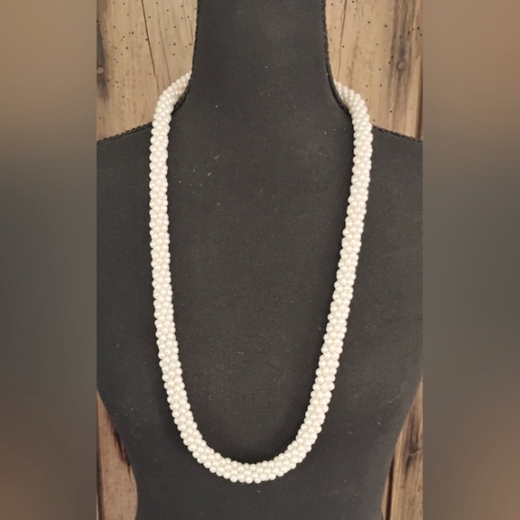 Source Unknown Jewelry - Petite Faux Pearls Woven Strand Twisted Necklace 16" Ivory 4mm